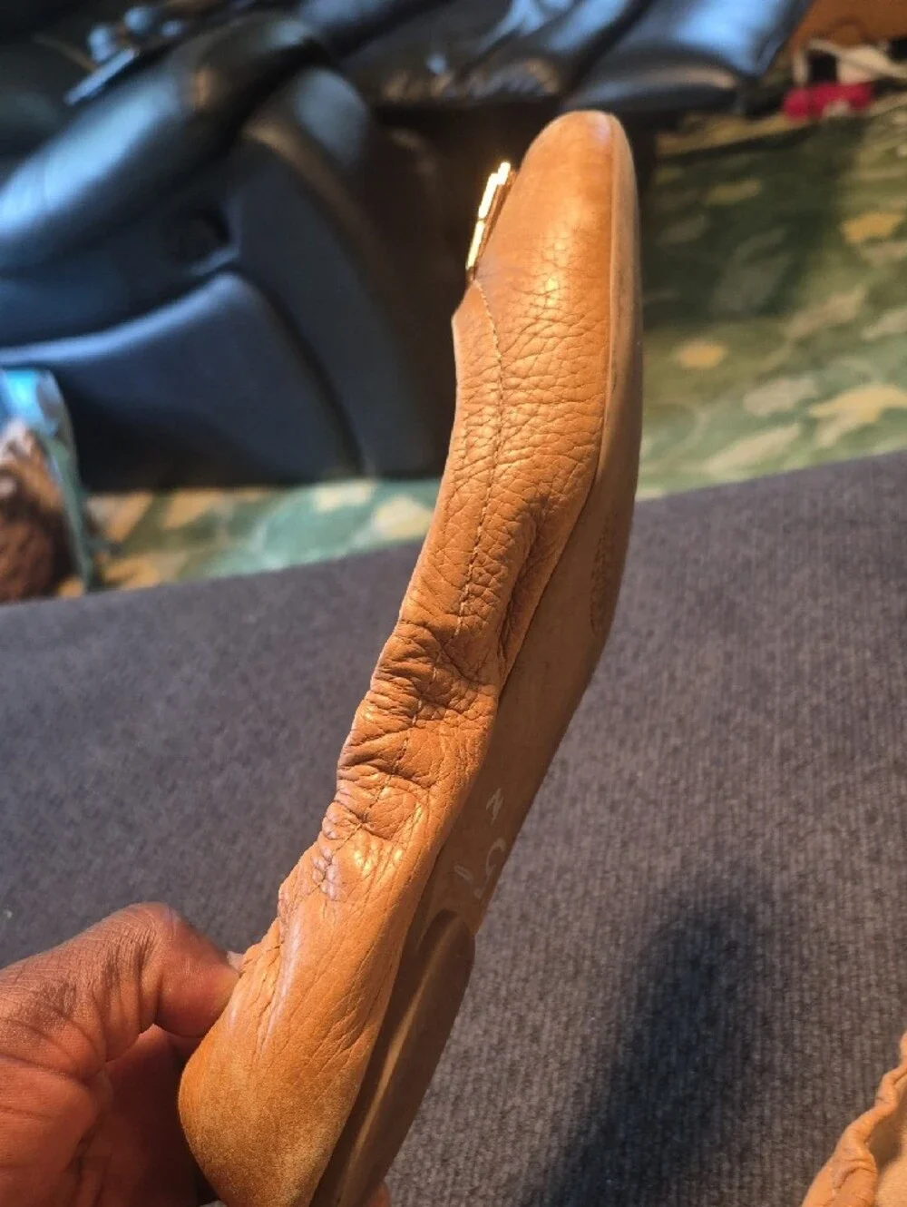 Tory Burch Caramel Leather Ballet Flats with Gold Logo